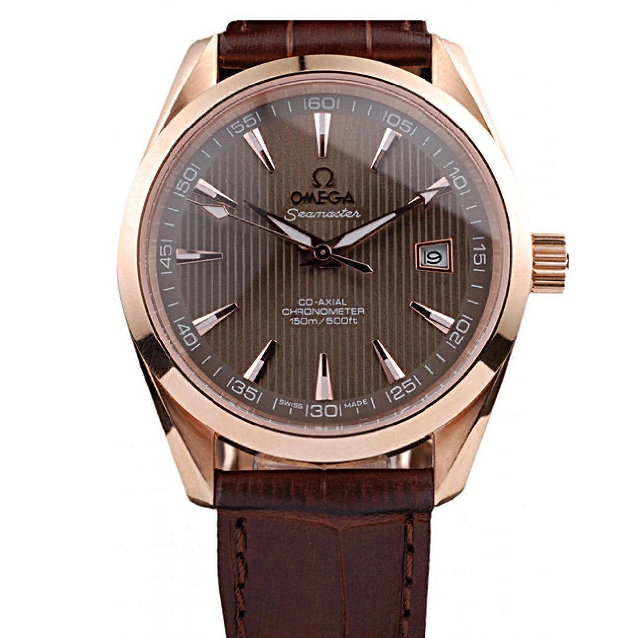1014 Omega Swiss Seamaster Railmaster Brown Strap Brown Striped Dial